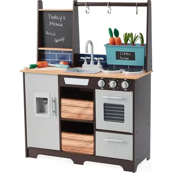 Dětská kuchyňka Dětská dřevěná kuchyňka s příslušenstvím KX6286 74 x 31 x 96 cm hnědá/černá/šedá