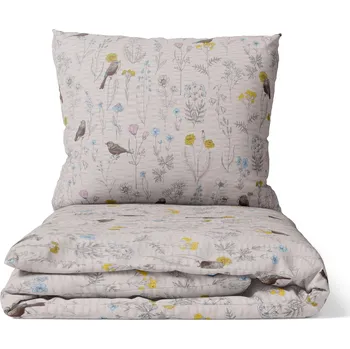 Povlečení DARRÉ Krepové povlečení Ptáčci v kvítí - smetanové Velikost: 140 x 220 + 70 x 90