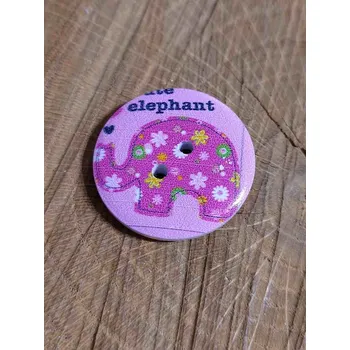 Knoflík Dřevěný dekorační knoflík slon růžová a kytičky