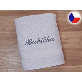 Ručník Ručník s výšivkou BABIČKA 50x100 světle šedý
