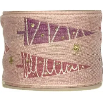 Stuha Vánoční stuha růžová PINK GARDEN 40mm x 2m (Vánoční bavlněná růžová stuha, oboustranný potisk, s drátkem v lemu)