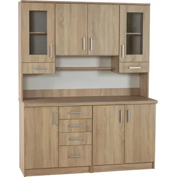 Příborník do zásuvky Kredenc hladký 160, sonoma (sklo hranaté čiré, úchyt Paula, prac. deska sonoma)