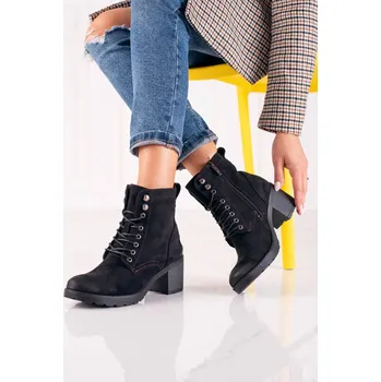 Dámská zimní obuv Zajímavé kotníčkové boty černé dámské na širokém podpatku 41