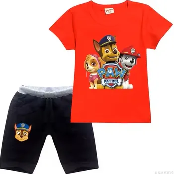 Dívčí letní souprava tričko + kraťasy - Tlapková patrola Barva: černé kraťasy + červené tričko, Velikost: 120