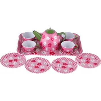 nádobí do dětské kuchyňky Čajový set plechový s kytičkami