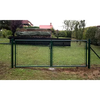 Brána dvoukřídlá Zn+PVC š. 3600 x v. 1250 zelená FAB (Brána zahradní dvoukřídlá, zámek, klika, pletivo )