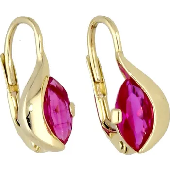 Náušnice Goldstore Kapkovité zlaté náušnice s rubíny Červená