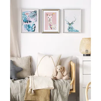 Obraz Obrázek v rámečku modrý jelen s bílým starožitným rámečkem 30 x 40 cm geometrický minimalistický skandinávský styl Beliani
