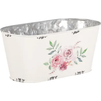 Stojan na květiny Autronic Kovový truhlík, design s růžemi, 25x11 cm