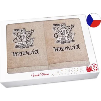 Ručník Vánoční dárková sada ručník + osuška Znamení Vodnář béžová/hnědá