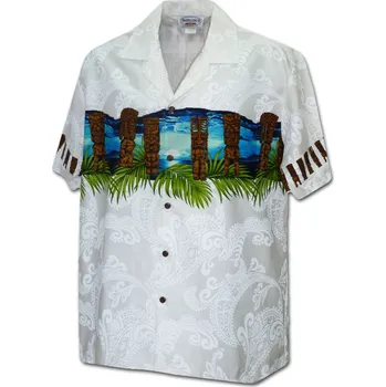 Pánská košile Pacific Legend Bílá havajská košile s motivem soch a moře Velikost: XXL