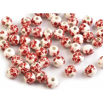 Dětské navlékací korálky Porcelánové korálky s květy Ø6 mm červená jahoda 10 ks