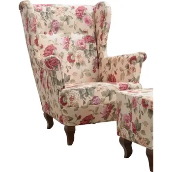 Křeslo křeslo ušák Royal I květy, béžová/ořech (2108)