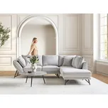 3místná rohová pohovka Světle šedá lněná tkanina Čalounění Kovové nohy levá pohovka zadní polštáře Moderní Beliani