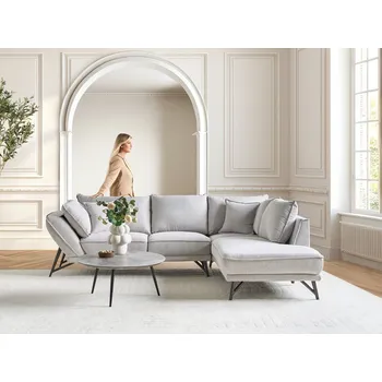 Pohovka 3místná rohová pohovka Světle šedá lněná tkanina Čalounění Kovové nohy levá pohovka zadní polštáře Moderní Beliani