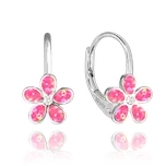 2552 MINET Třpytivé stříbrné náušnice KYTIČKY s růžovými opálky a zirkonem
