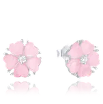 MINET Stříbrné náušnice růžové kytičky s kočičím okem a zirkonem JMAS5067PE00