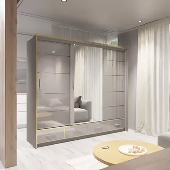 Železářství Šatní skříň Modena 250 LED, šedá/šedá lesk