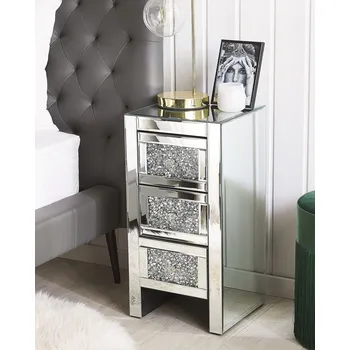 Noční stolek Noční stolek stříbrný zrcadlové sklo 3 zásuvky 60 x 30 x 30 cm moderní glamour styl ložnice Beliani