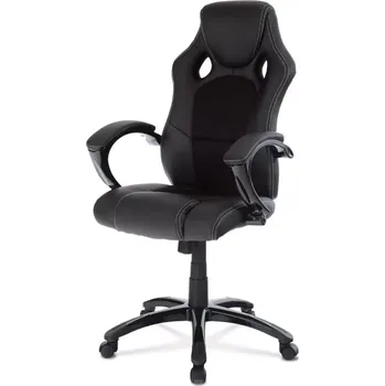 Křeslo Sportovní křeslo, potah černá ekokůže a černá látka MESH, černý vysoký lesk, HM