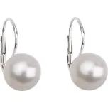 Stříbrné náušnice visací s perlou Preciosa bílé kulaté 31143.1