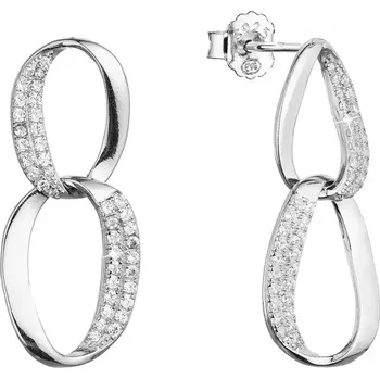 Náušnice Stříbrné náušnice visací oválky se zirkony bílé 11449.1