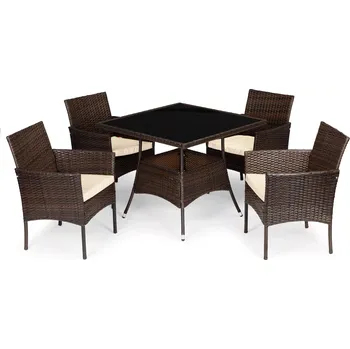 Zahradní sestava Ratanová zahradní souprava PREGASIO s 4 židlemi a stolem se skleněnou deskou