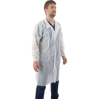 Jednorázový oděv Plášť z netkané textilie, na suchý zip, 1 ks, bílý Velikost: L