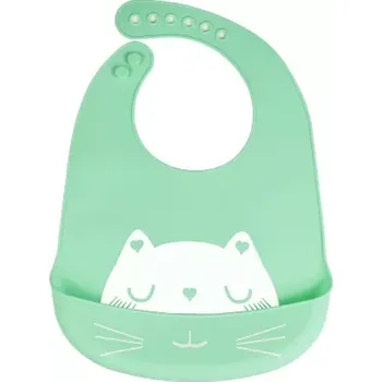 Bryndák Silikonový bryndáček s kapsou pro děti zelená kočka