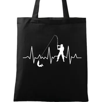 Bavlněná taška Kardiogram a Rybaření (Barva: Černá)