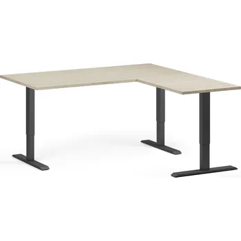 Psací stůl B2B Partner Rohový výškově nastavitelný stůl, 160x160 cm, 3 motory, L/P, černá podnož, dub přírodní