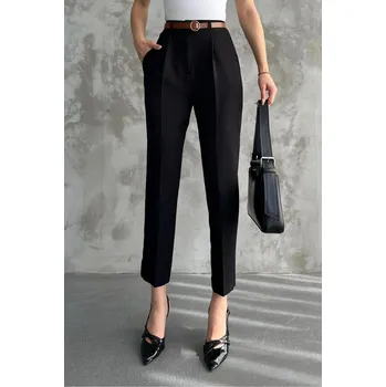 Dámské kalhoty 67537 Dewberry Skinny Leg Belted Women Trousers-BLACK dewberry černá 2855105