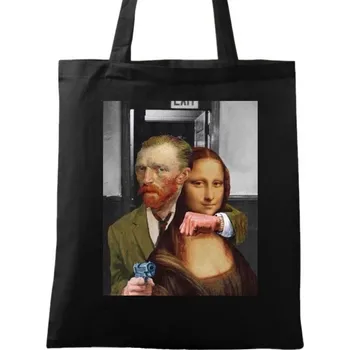 Bavlněná taška Rukojmí Mona Lisa a Vincent van Gogh (Barva: Černá)