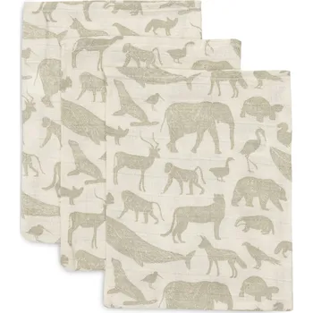 Jollein 3 ks Zvířata olivově zelená 20x15 krémová