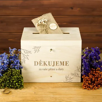 Dřevia Dřevěná svatební truhla na přání – DĚKUJEME za vaše přání a dary