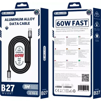 Datový kabel JELLICO kabel - B27 USB-C / USB-C 60W PD opletený 1m černý