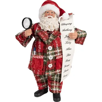 Vánoční dekorace Vánoční dekorace Santa v pyžamu s lupou a seznamem jmen - 16*10*27 cm