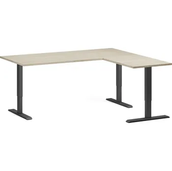 Psací stůl B2B Partner Rohový výškově nastavitelný stůl, 180x160 cm, 3 motory, L/P, černá podnož, dub přírodní