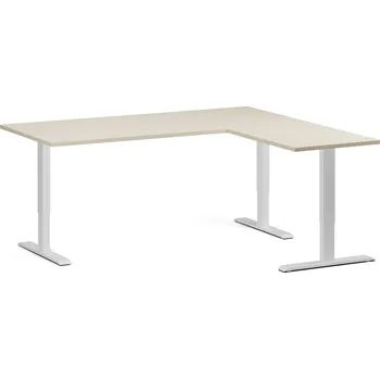 Psací stůl B2B Partner Rohový výškově nastavitelný stůl, 180x160 cm, 3 motory, L/P, bílá podnož, bříza