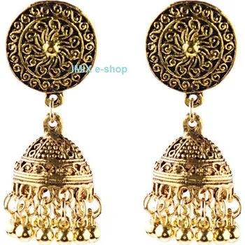 Náušnice Náušnice Bollywood s patinou a zvonečkem č.BW01 Zlatá