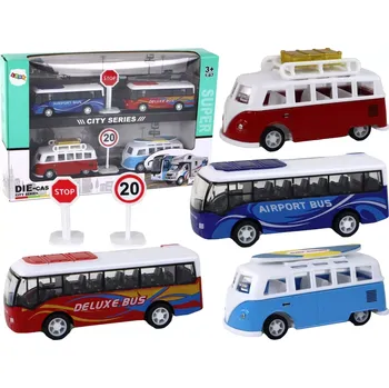 autíčko Sada hraček: kampery a autobusy s setrvačníkem 1:87, 4 ks