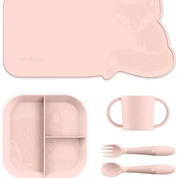 Miniland Jídelní souprava s děleným talířem 5 dílů Candy růžová