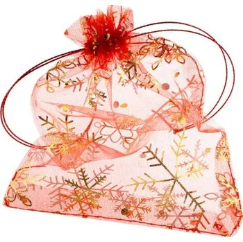 Dárková taška Organzový sáček Vánoční 9x12cm, červený/zlatý