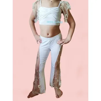 Karnevalový kostým Dívčí kalhotový kostým s průhlednou krajkou - doprodej Bílá S