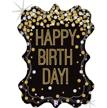 Balónek Foliový balonek rámeček černý Happy birthday 86 cm