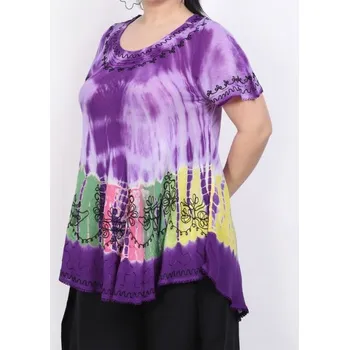 Dámské oblečení Batikované Etno letní exotické tričko s rukávem Fialová