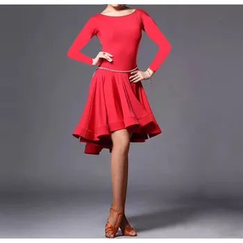Dámské šaty Taneční krátké šaty s kolovou sukní Victoria - dlouhý rukáv Sytě červená XXL