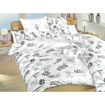 Povlečení Bavlněné povlečení 240x200, 2x 70x90 KOMFORT Agáta mentolová na bílém