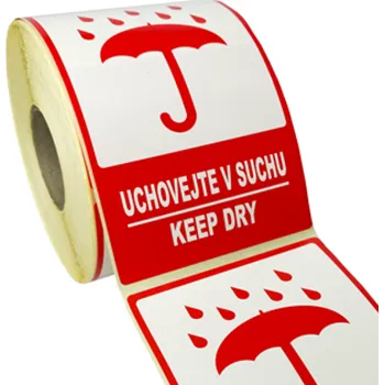 Traiva s.r.o. Značení obalů - Uchovejte v suchu / Keep dry - červený piktogram Verze: x mm tl. mm - kotouč 500 ks - Kód: 17656