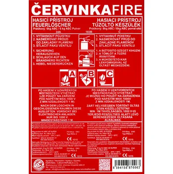 Hasicí přístroj ČERVINKA-CZECH REPUBLIC s.r.o. Typový štítek P6 34 A na hasicí přístroje Verze: Kód: 16520